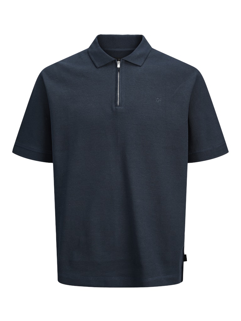 JACK JONES PREMIUM Walker Black Iris Zip Polo Black Iris flat front view
