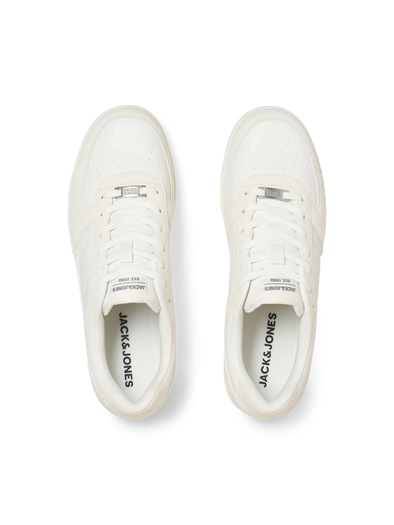 White sneakers with 'Jack & Jones' branding on a white background