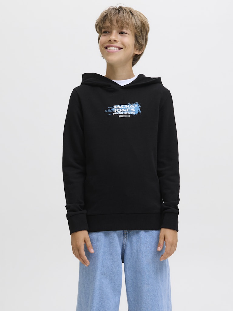 Jack Jones Youths Condor Sweat Hood Junior-Black Black front view