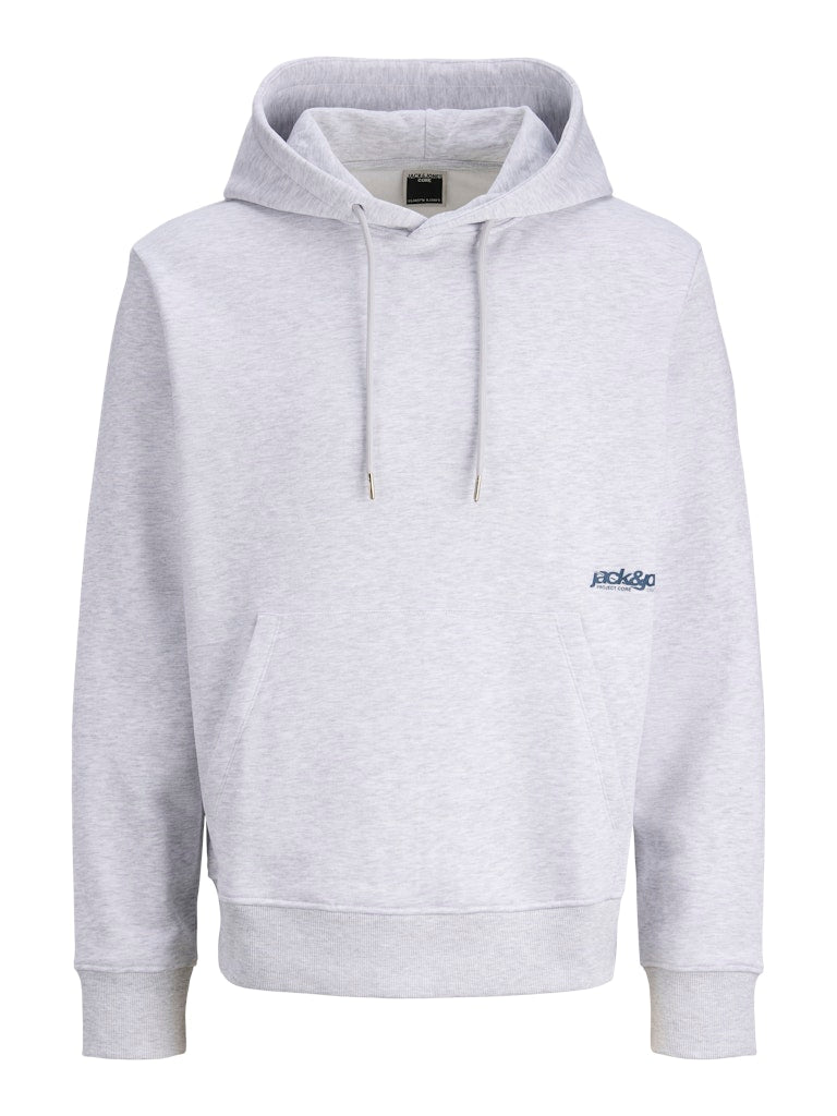 JACK JONES CORE Union Minimal Print Sweat White Melange Hoodie White Melange front view