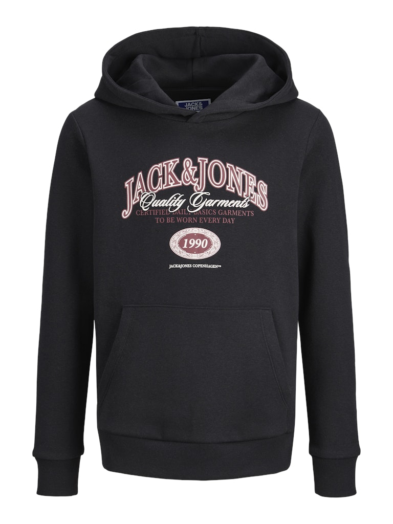 Jack Jones Youths Ari Branding Black Sweat Junior Hoodie Black flat front view