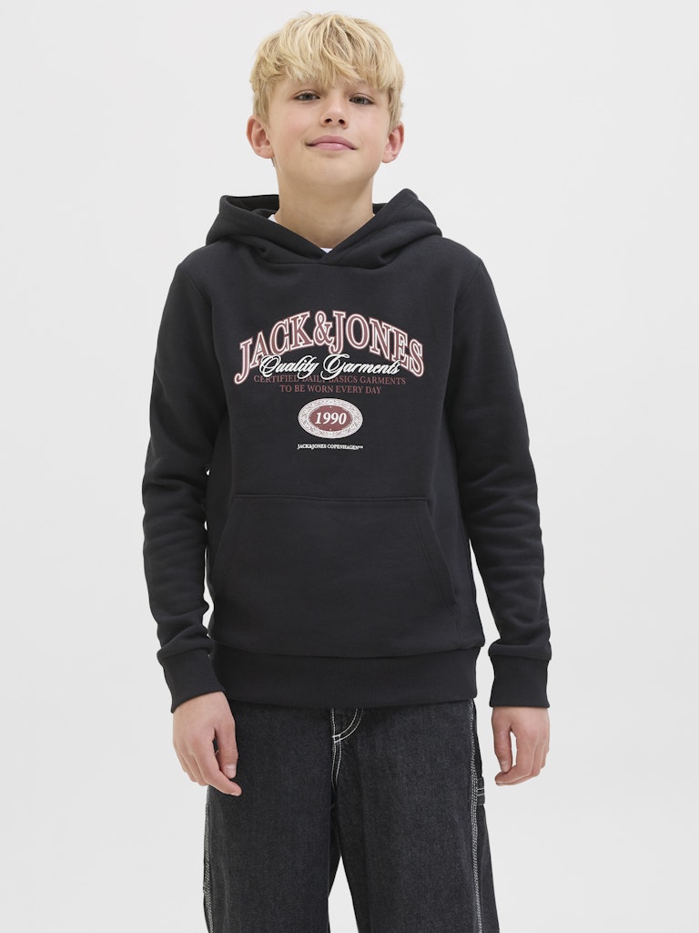 Jack Jones Youths Ari Branding Black Sweat Junior Hoodie Black front view