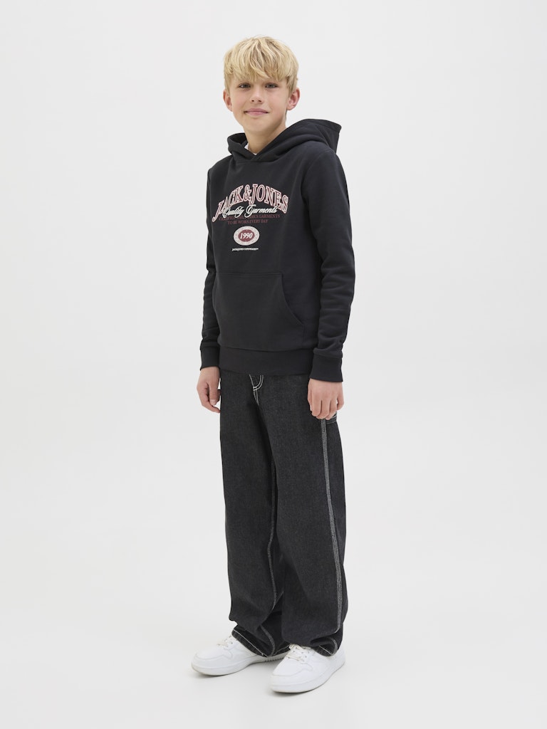 Jack Jones Youths Ari Branding Black Sweat Junior Hoodie Black model front view