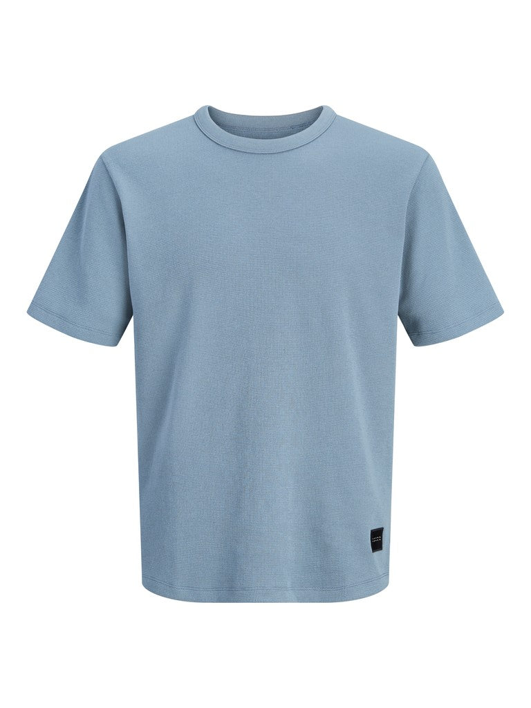Men's Fusion Waffle Branded Crew Neck Tee - Blue Mirage-Front View