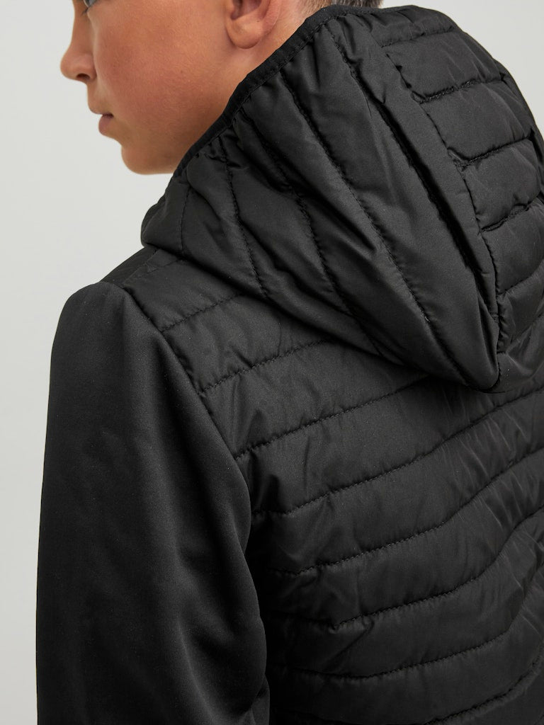 Multi Quilted Jacket Junior-Black-Hood View
