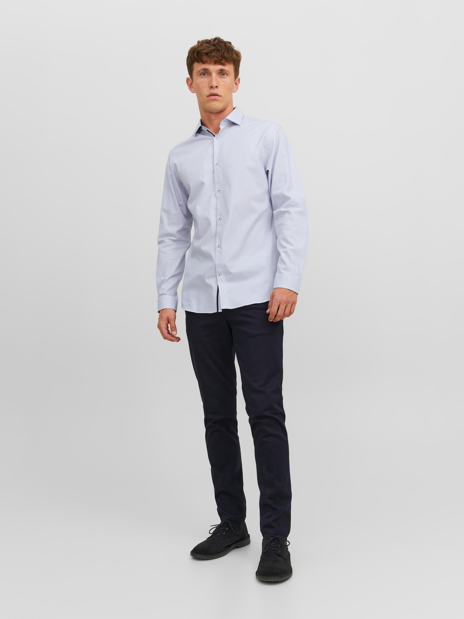 Men's Parker Detail Shirt Long Sleeve-White-Model Front View
