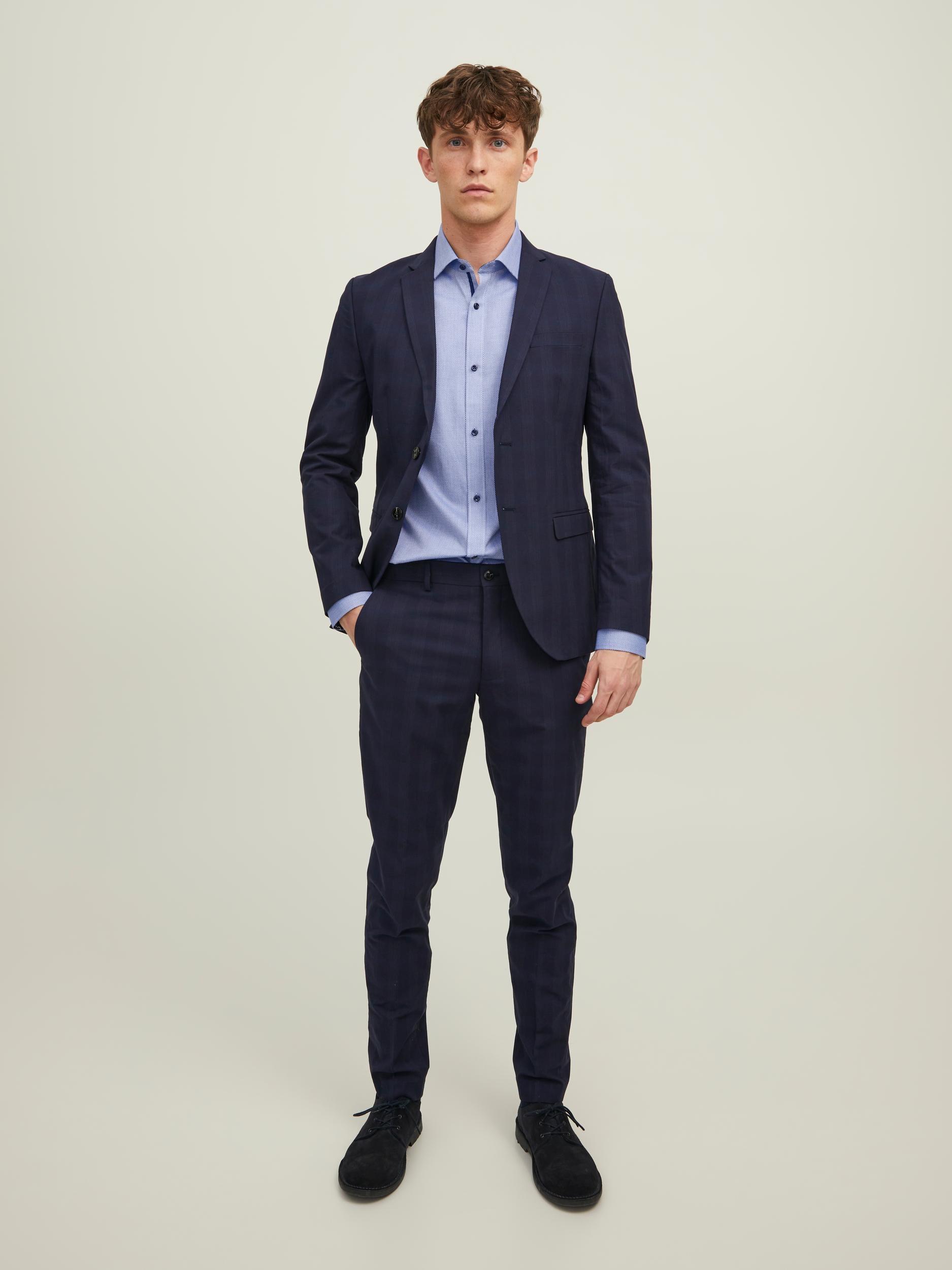 Men's Parker Detail Shirt Long Sleeve-Cashmere Blue-Model Full Front View