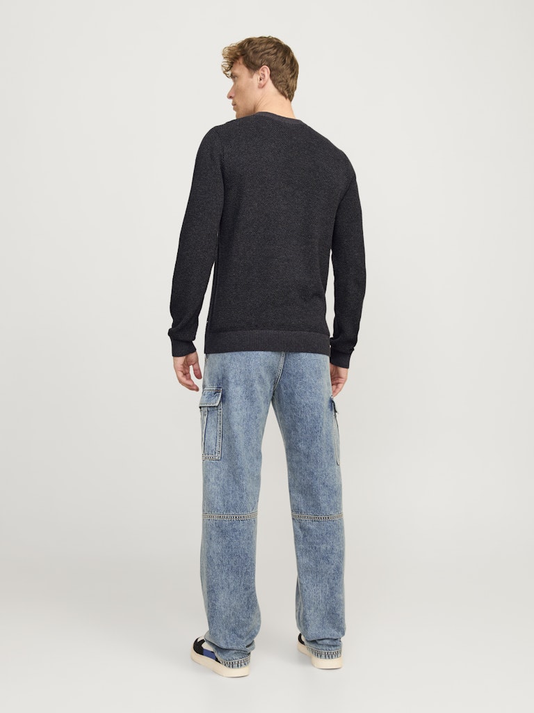 JACK & JONES Globe Crew Neck Dark Grey Melange Knit Dark Grey Melange model front view