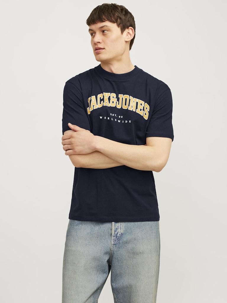 Men's Caleb Varsity Tee Short Sleeve O-Neck-Navy Blazer-Model Front View