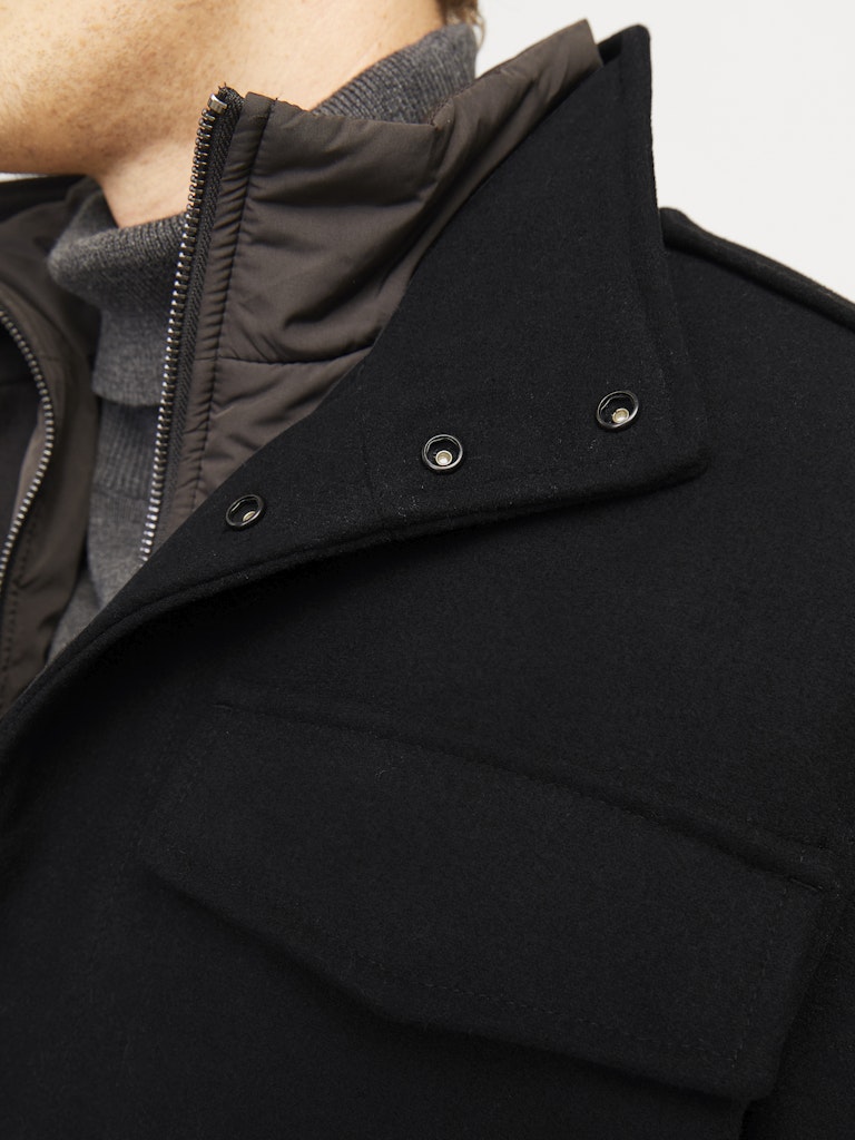 JACK JONES PREMIUM Calex Wool Blend Field Black Jacket Black flat front view