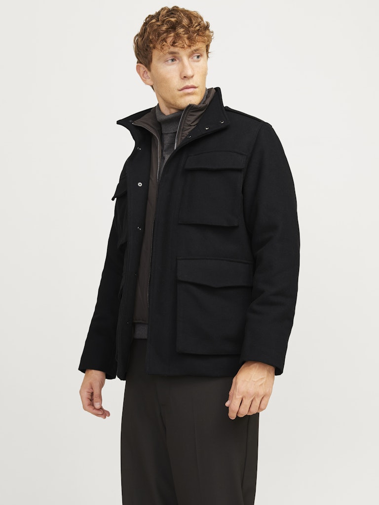 JACK JONES PREMIUM Calex Wool Blend Field Black Jacket Black front view