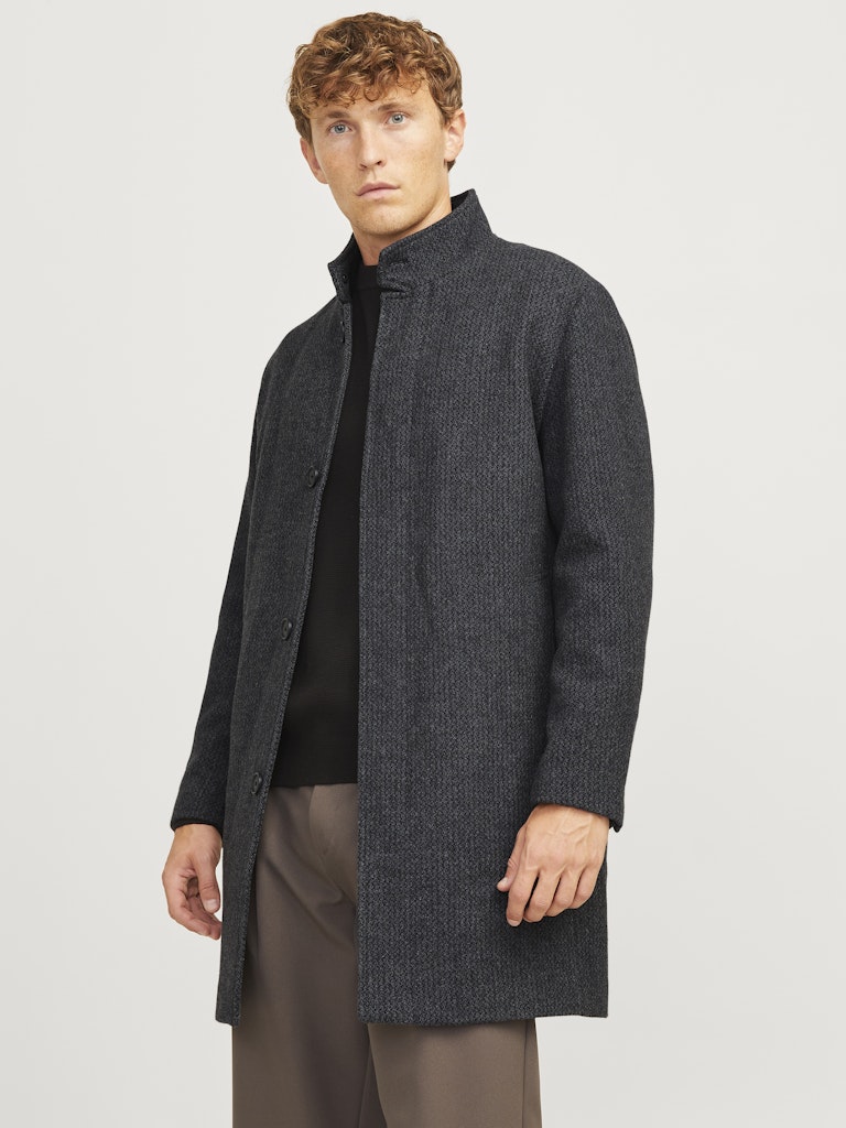 JACK JONES PREMIUM Wilson Black Structure Wool Coat Black front view