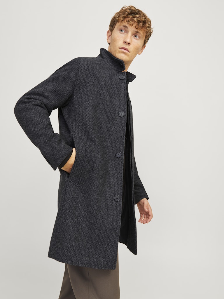 JACK JONES PREMIUM Wilson Black Structure Wool Coat Black model front view
