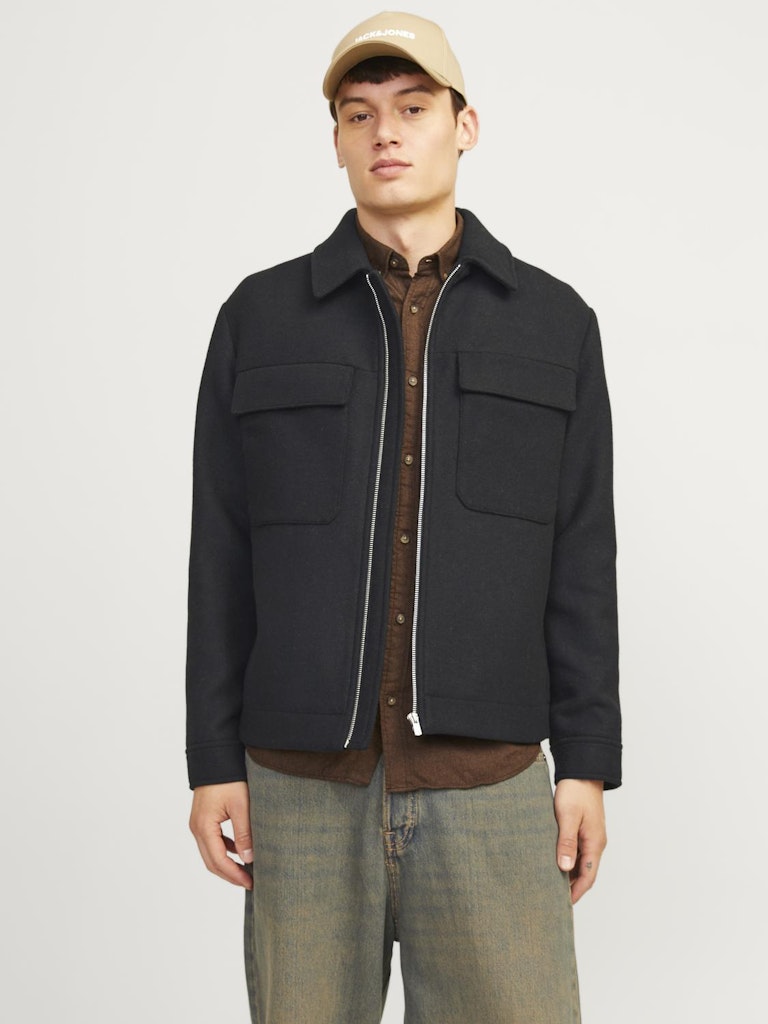 JACK JONES PREMIUM Russel Wool Blend Black Jacket BLACK front view
