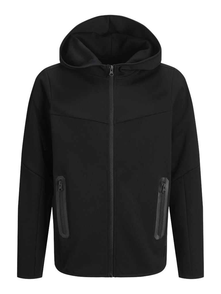 Ladies Fusion Sweat Zip Hood Junior-Black-Ghost Front View