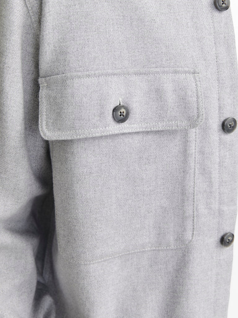 JACK JONES PREMIUM Raymond Melange Solid Long Sleeve Overshirt-Light Grey Melange Light Grey Melange back view