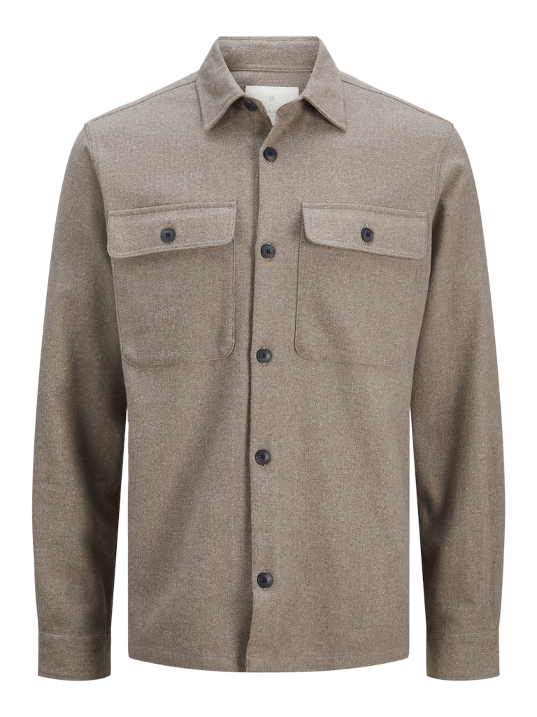 JACK JONES PREMIUM Raymond Melange Solid Overshirt -Greige Greige side view