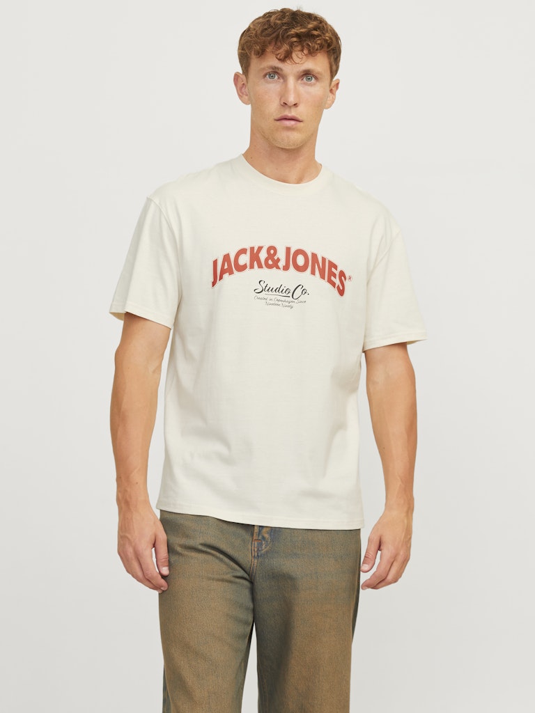 JACK JONES ORIGINALS Bronx Arch Big Crew Neck Tee-Antique White Antique White front view