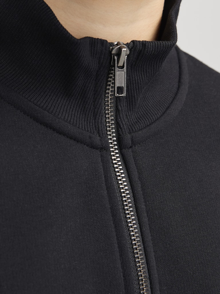 Jack Jones Youths Bradley Sweat Junior Half Zip-Black Black flat front view