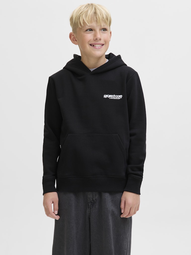 Boy's Union Print Sweat Hood Junior-Black-Closer View of the Front