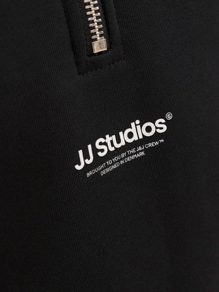 Jack Jones Youths Soho Junior Quarter Zip Sweatshirt-Black BLACK flat front view