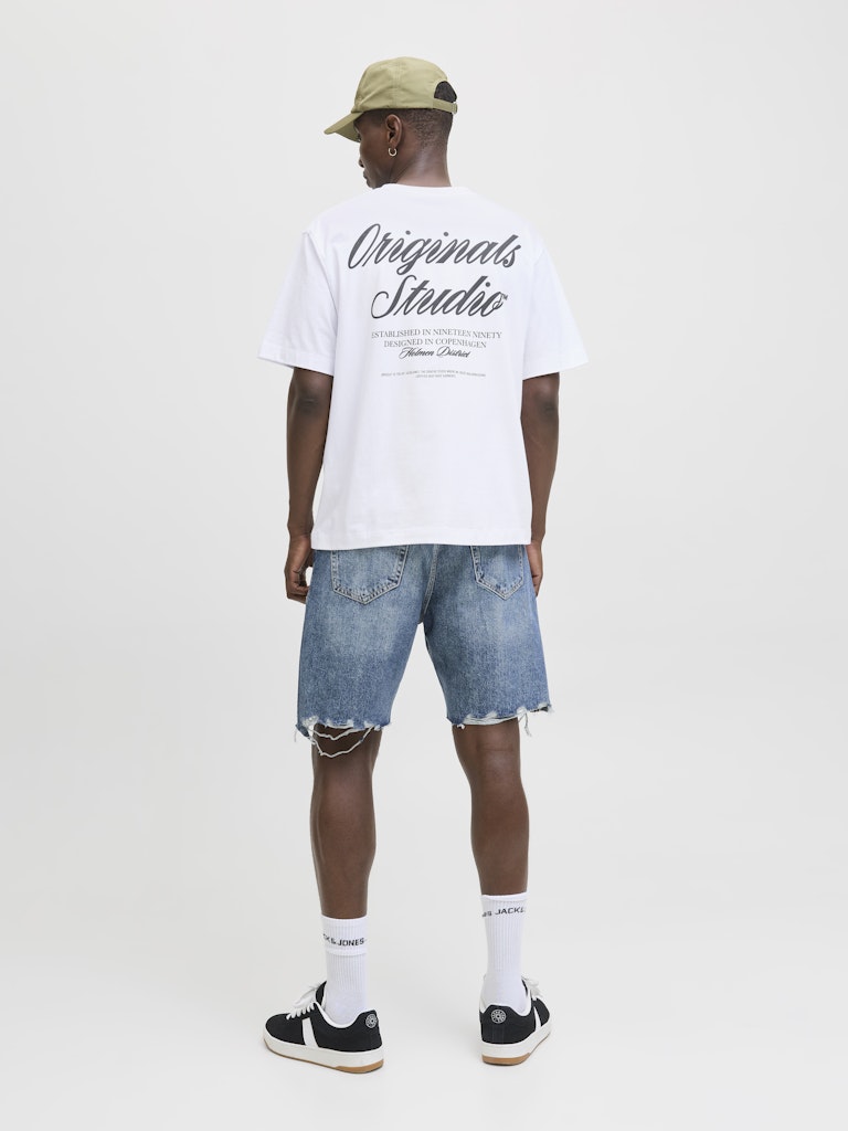 JACK JONES ORIGINALS Norrebro Typo Tee Short Sleeve Crew Neck Tee-Bright White Bright White model front view
