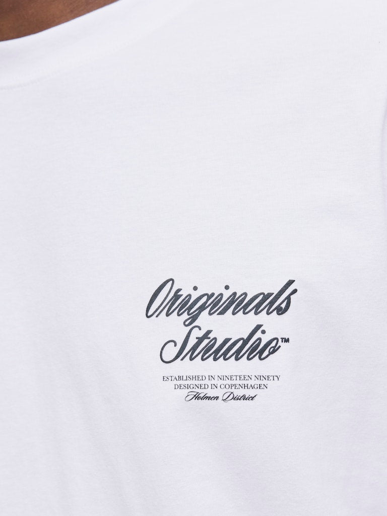Men's Norrebro Typo Tee Short Sleeve Crew Neck Tee-Bright White-Close Up View of Writing on the Front