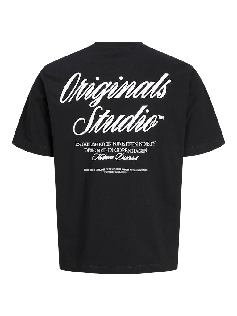 JACK JONES ORIGINALS Norrebro Typo Tee Short Sleeve Crew Neck Tee-Black Black model front view