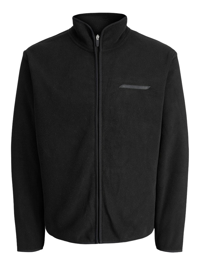 Black jacket with a front pocket on a white background