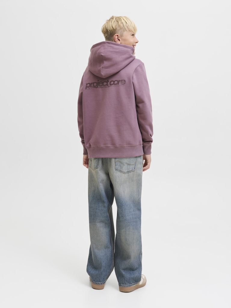 Boy's Union Print Sweat Hood Junior-Grape Shake-Model Back View