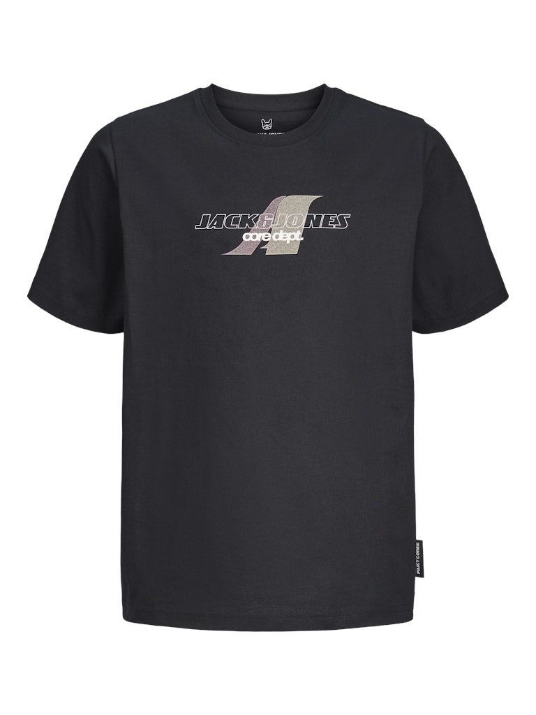 Jack Jones Youths Tier Front Print Tee Short Sleeve Junior-Black Black flat front view