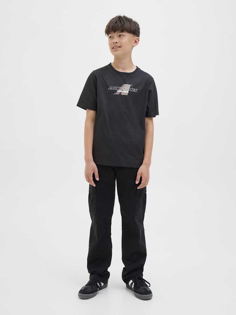 Jack Jones Youths Tier Front Print Tee Short Sleeve Junior-Black Black model front view