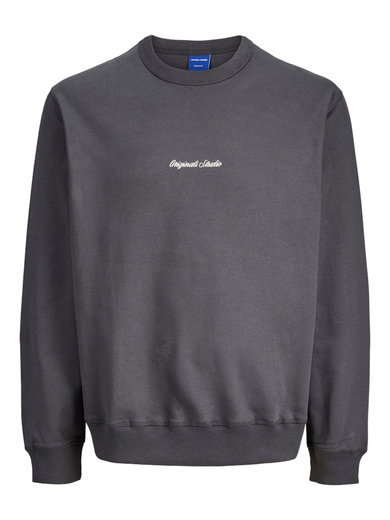 Men's Norrebro Emb Sweat Crew-Asphalt-Ghost Front View
