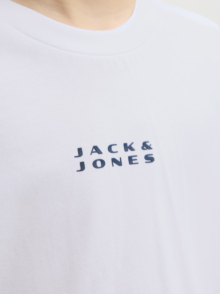 White t-shirt with 'Jack & Jones' logo on a light background