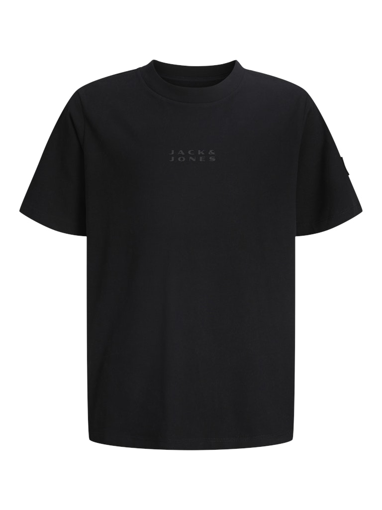 Black t-shirt with 'Jack & Jones' logo on a white background