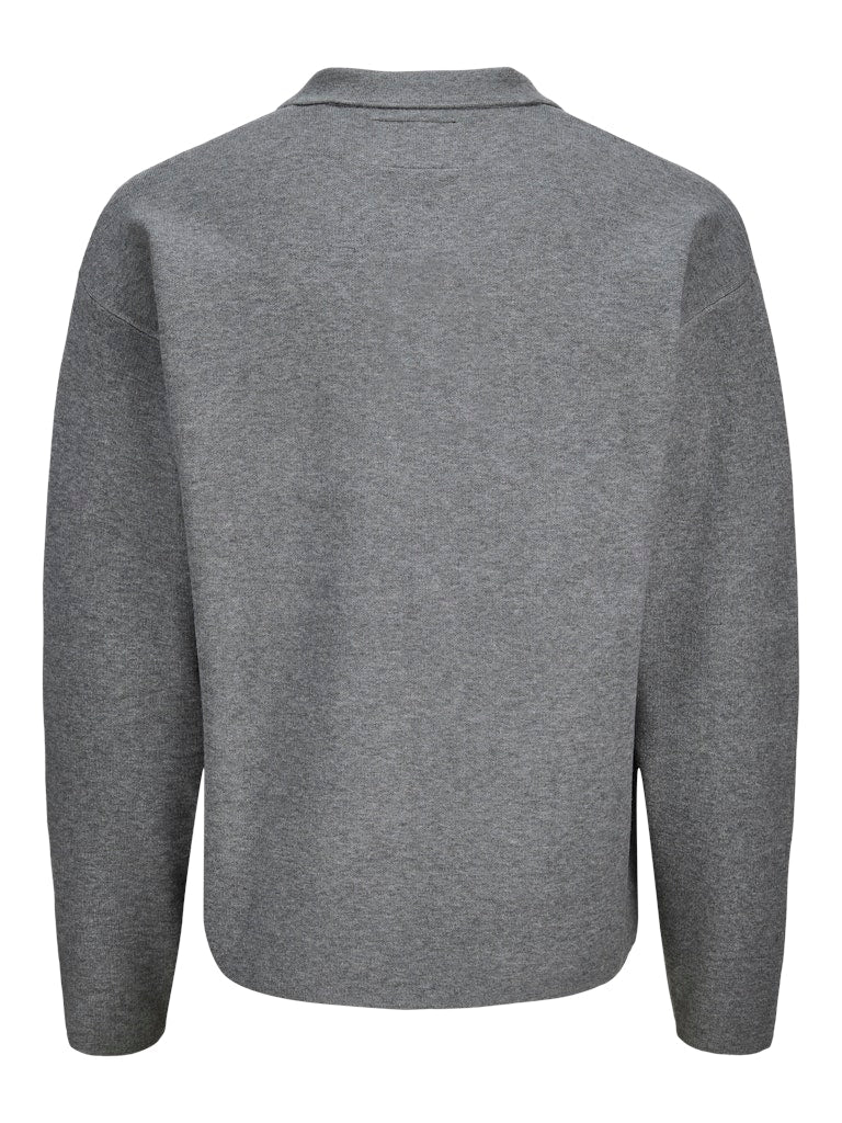 JACK JONES PREMIUM Bradfort Knit Polo-Medium Grey Melange Medium Grey Melange close up view