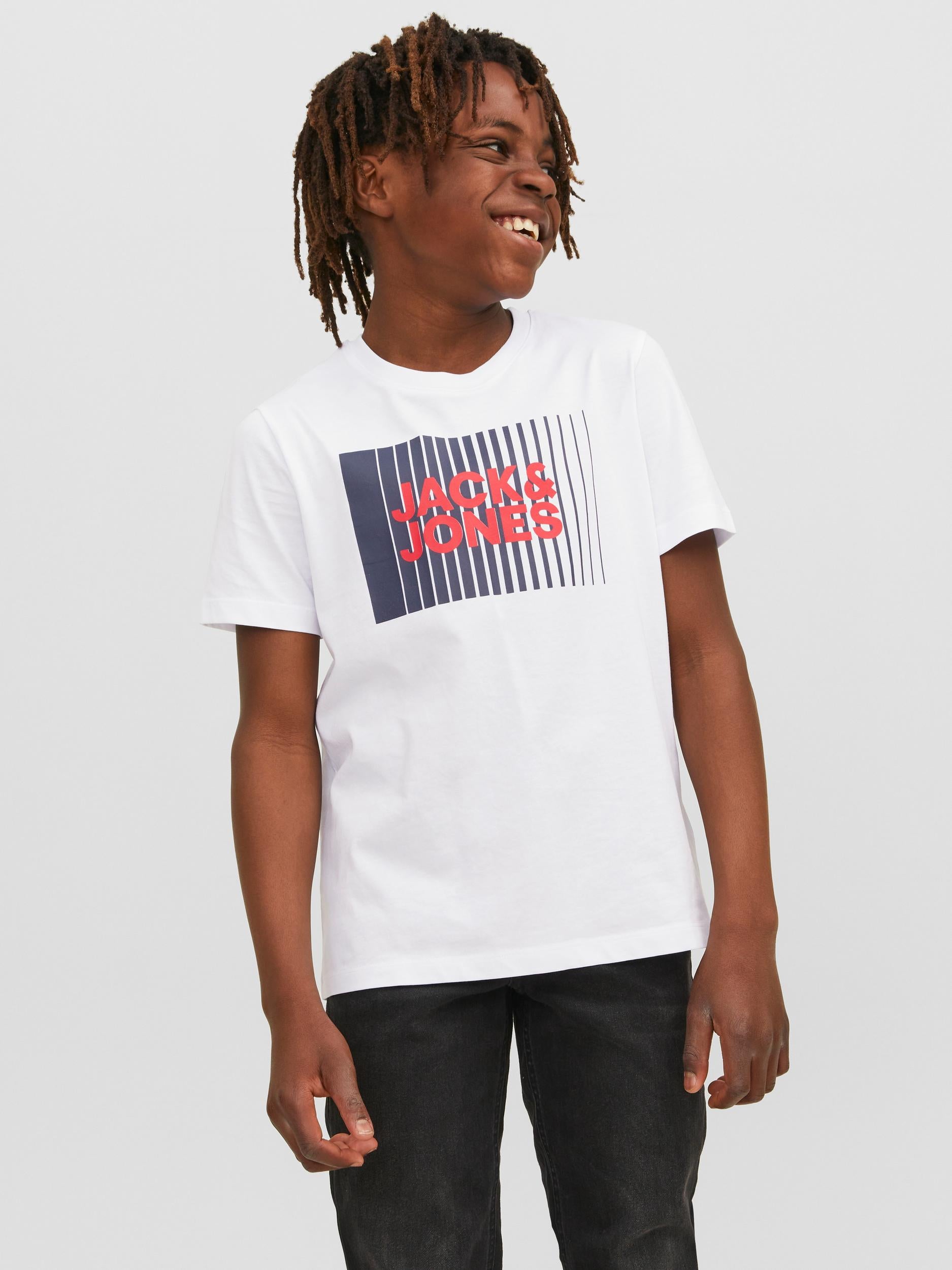 Jack Jones Youths Junior Corp Logo Short Sleeve Tee White front view