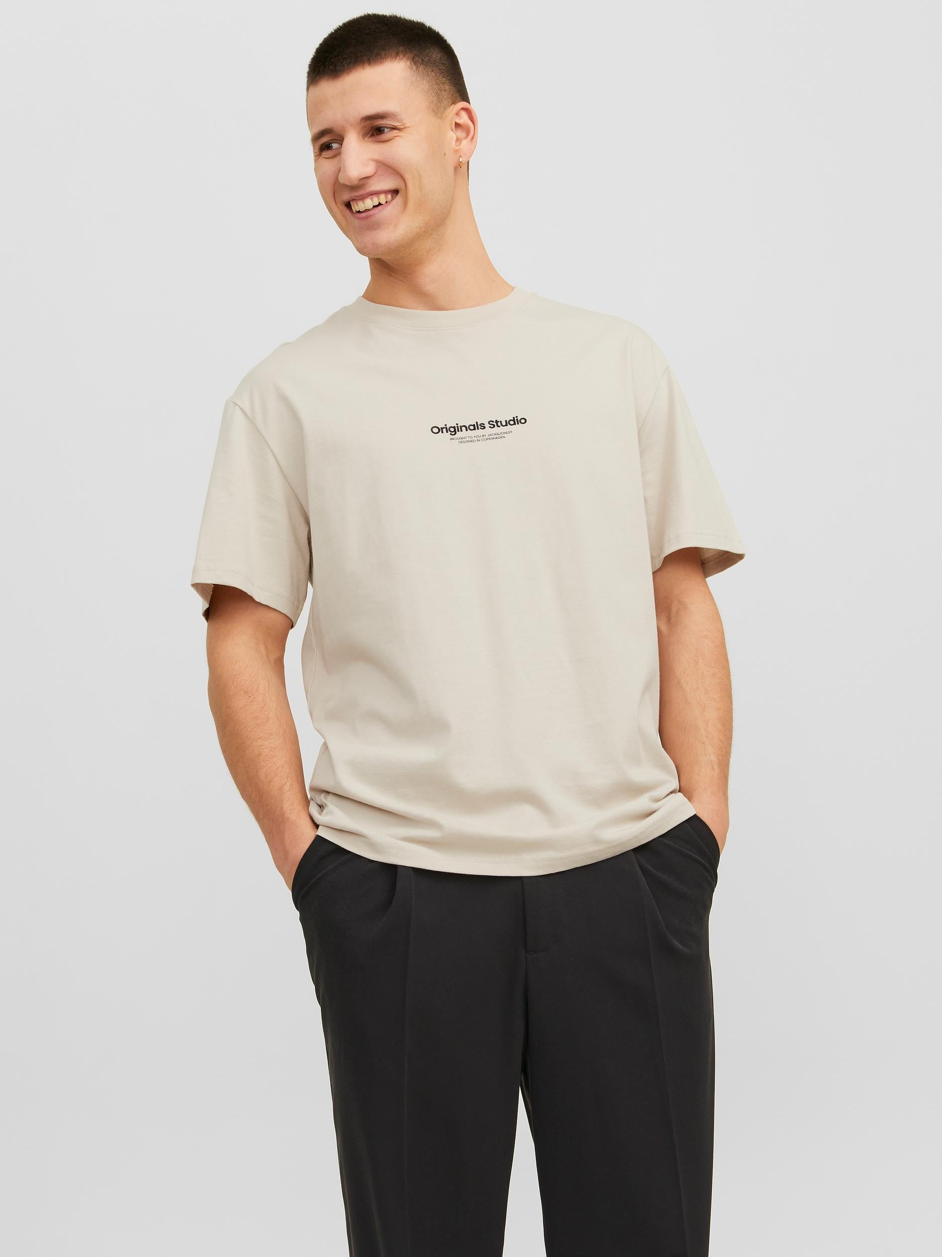 JACK JONES ORIGINALS Vesterbro Tee Short Sleeve Crew Neck-Moonbeam Moonbeam front view