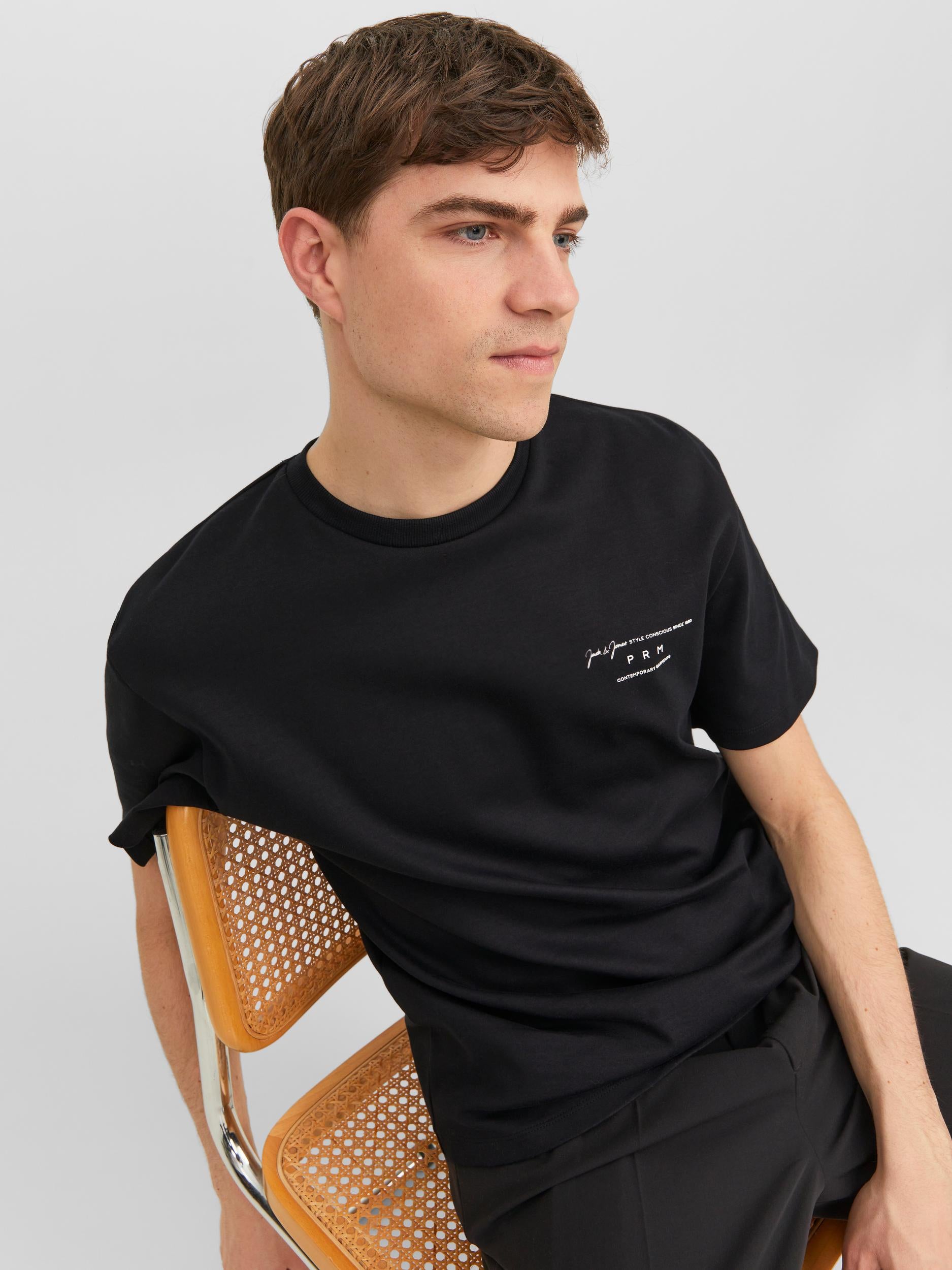 JACK JONES PREMIUM Sanchez Branding Black Crew Neck Tee Black back view