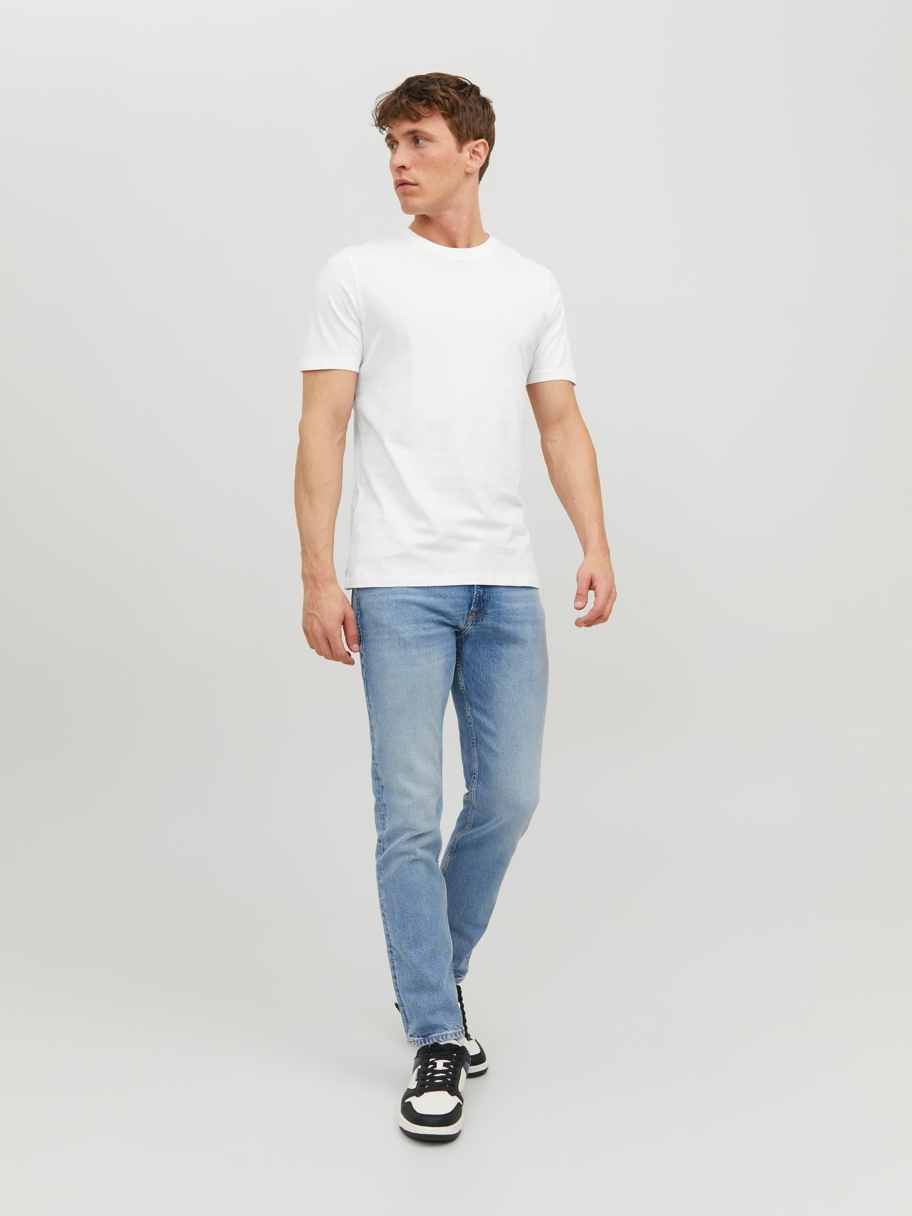 Men's Organic Basic Tee Short Sleeve O-Neck-White-Model Full Front View