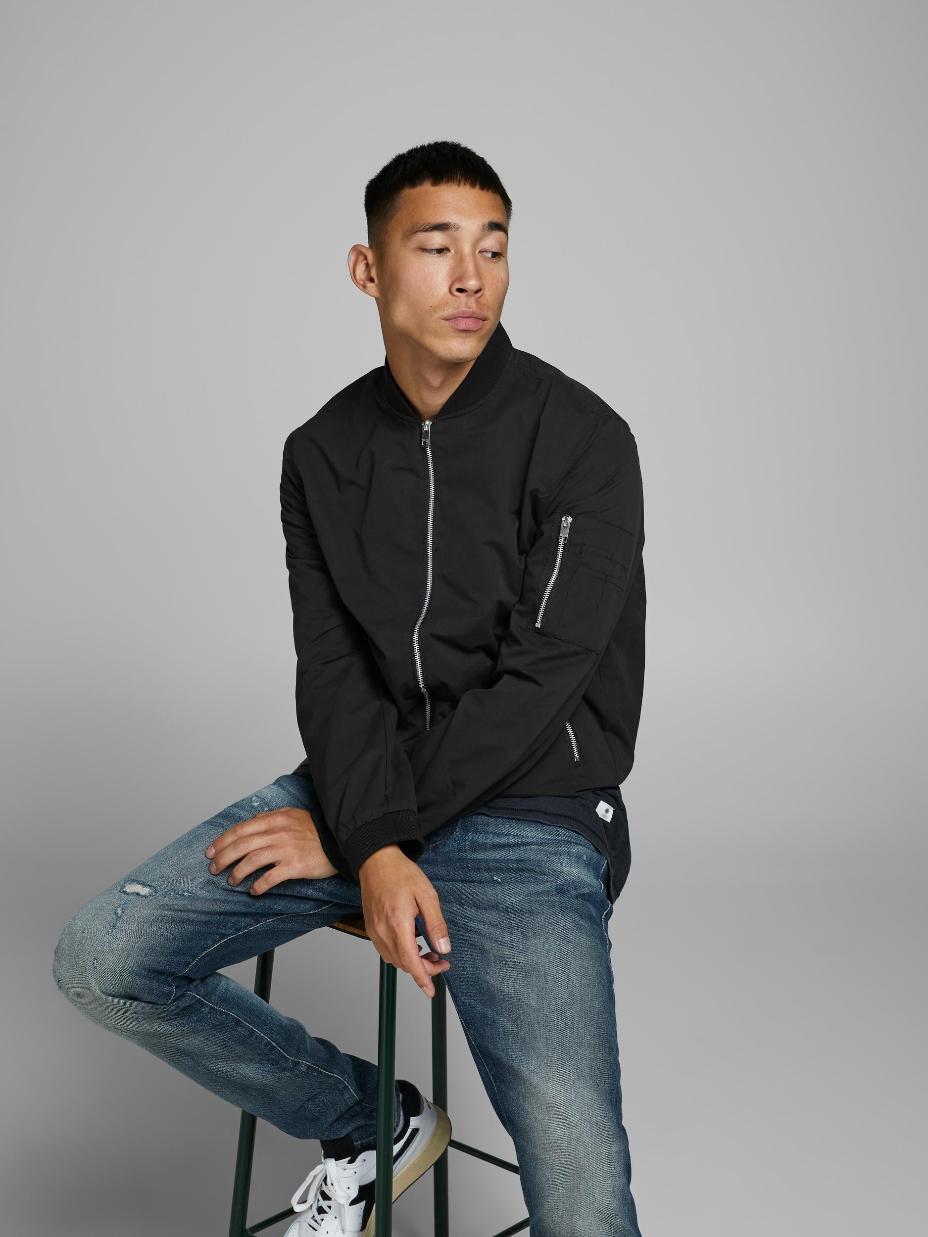 Men's Rush Bomber-Black-Closed View of Front