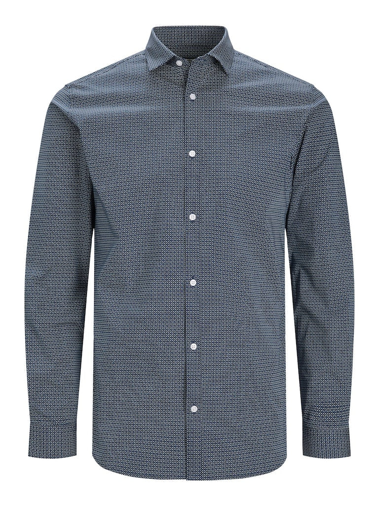 Men's Blackpool Stretch Shirt Long Sleeve-Navy Blazer-Ghost Front View