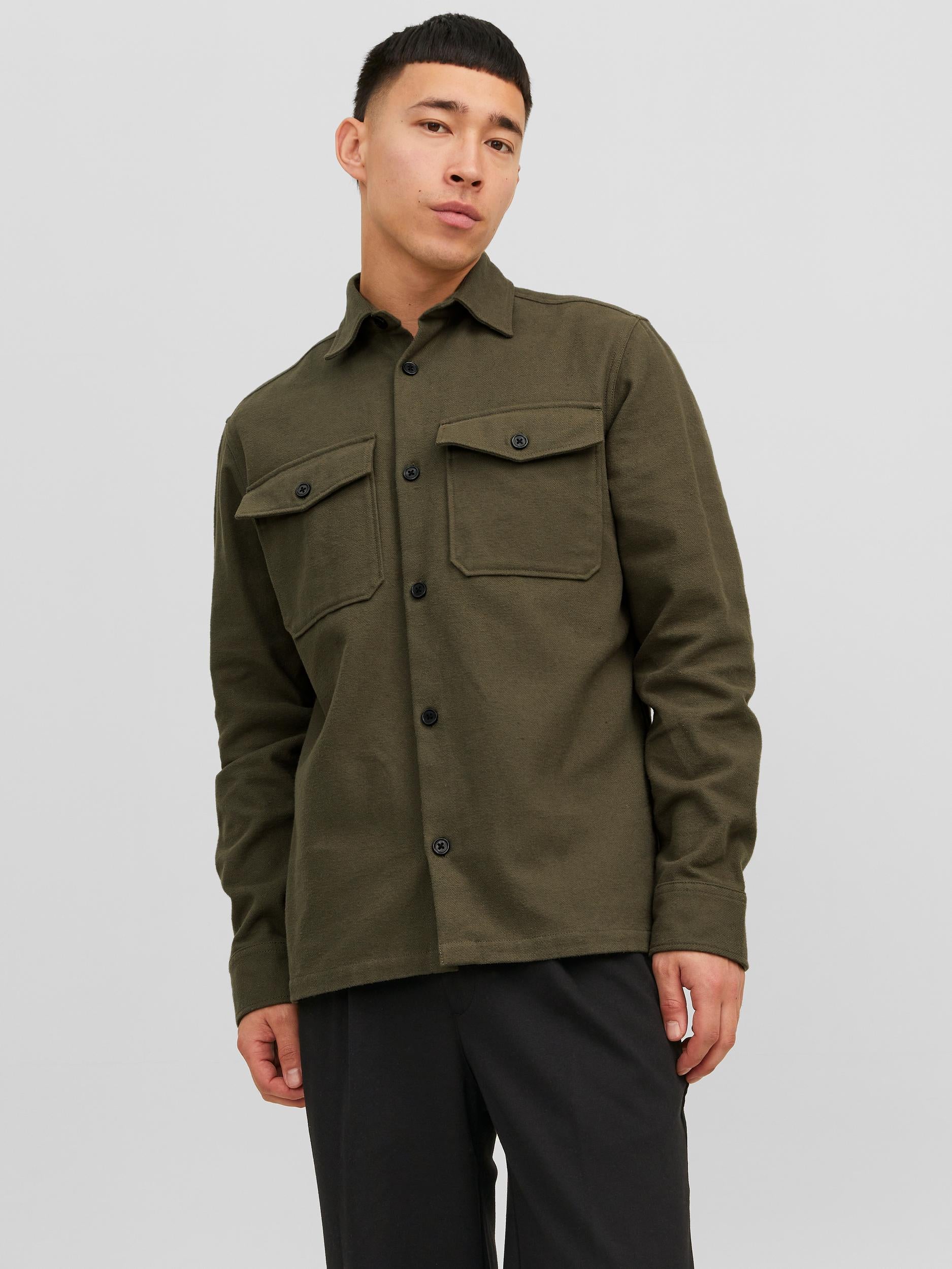 JACK JONES PREMIUM Roy Solid Overshirt Long Sleeve-Grape Leaf Grape Leaf front view