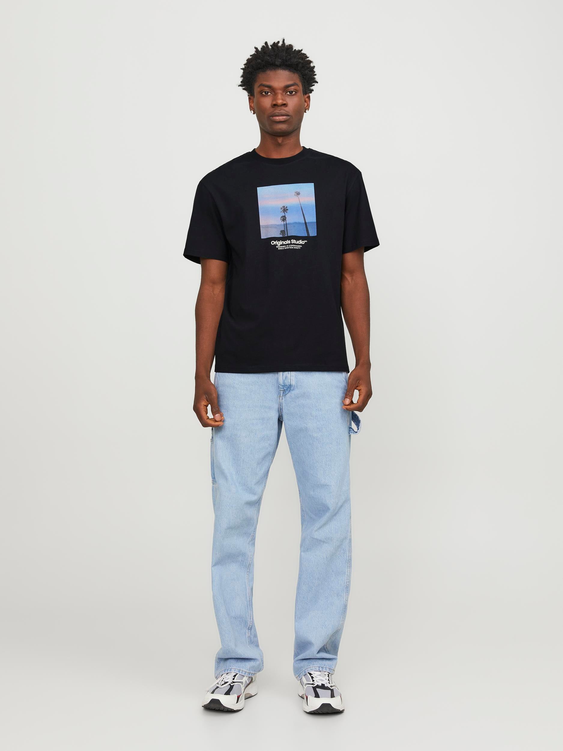 Men's Vesterbro Picture Tee Short Sleeve Crew Neck-Black-Model Full Front View