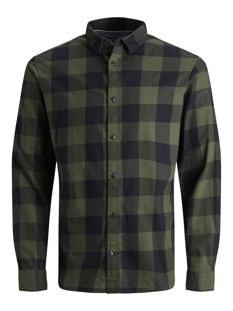 JACK & JONES Gingham Twill Dusty Olive Shirt Dusty Olive flat front view