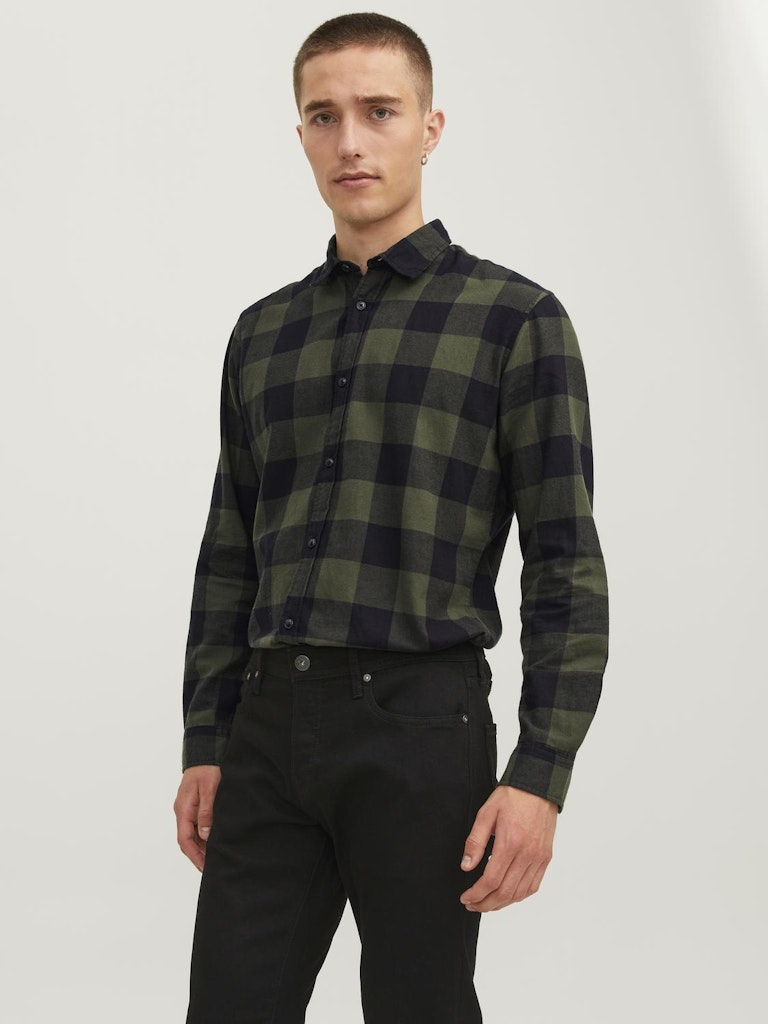 JACK & JONES Gingham Twill Dusty Olive Shirt Dusty Olive front view