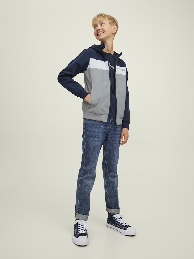 Jack Jones Youths Rush Blocking Hood Bomber Junior-Navy Blazer Navy Blazer model front view
