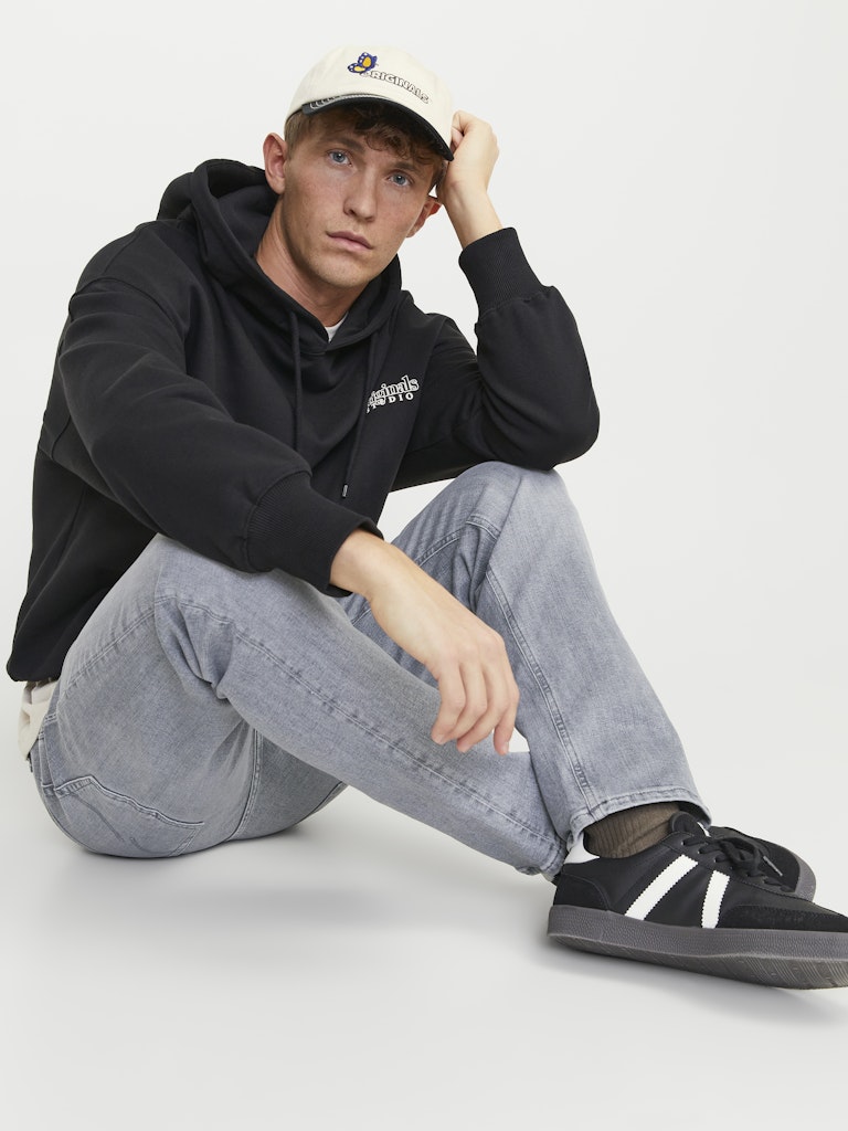 JACK & JONES Mike 811 Relaxed Tapered Fit Grey Denim Jeans GREY DENIM back view