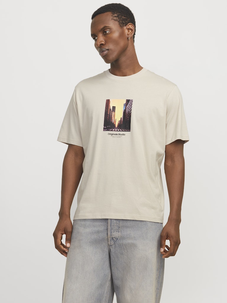 JACK JONES ORIGINALS Vesterbro Picture Tee Moonbeam front view