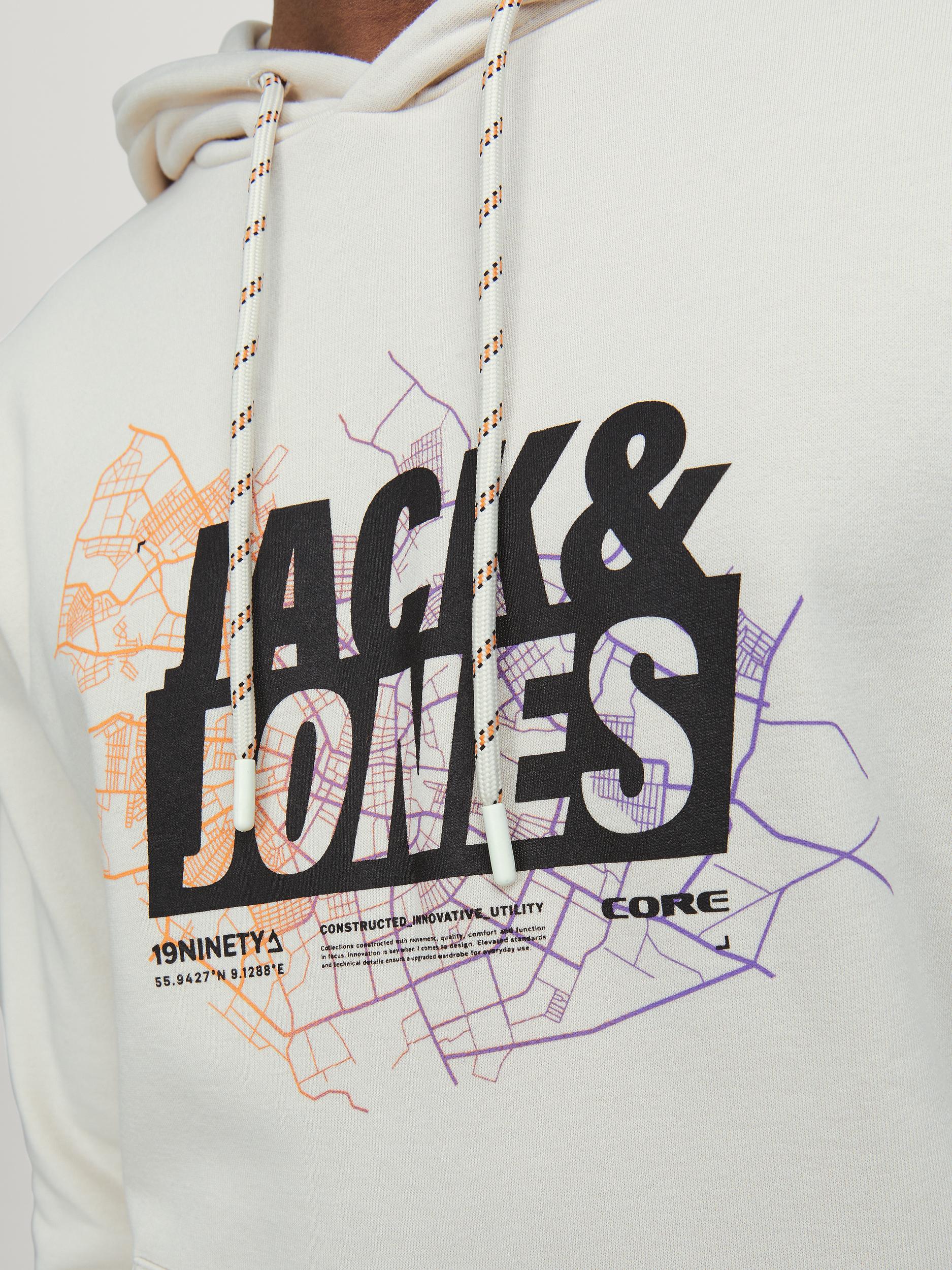 JACK JONES CORE Map Logo Sweat Hood-Moonbeam Moonbeam side view